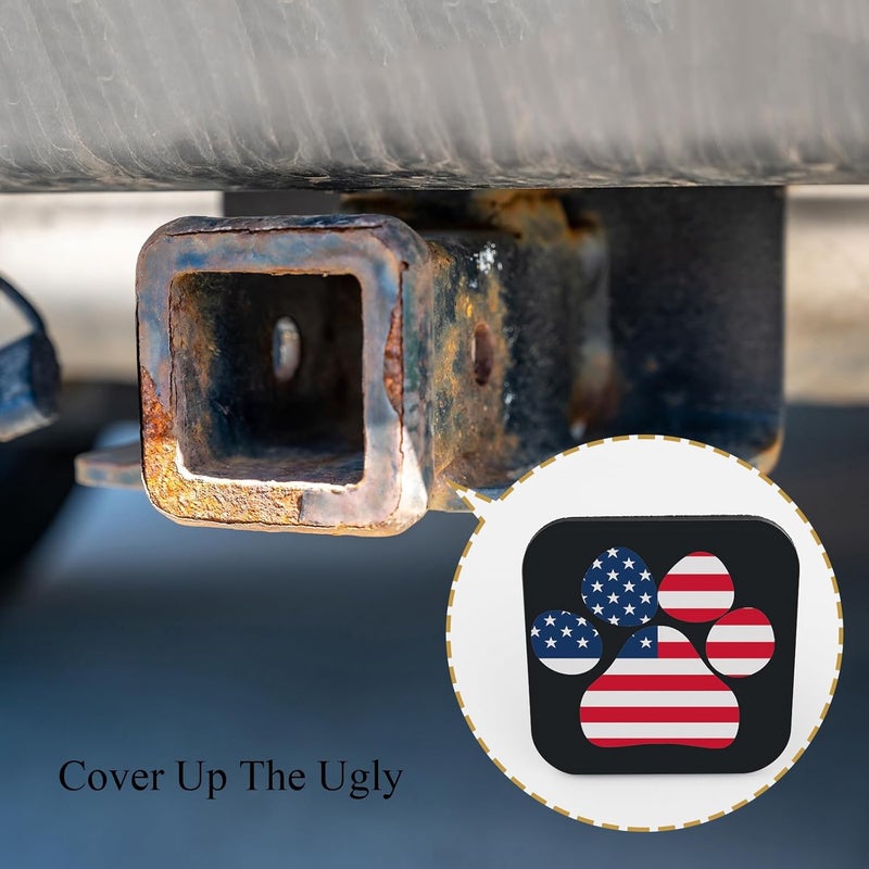 Tnomchey Dog Paw Hitch Covers Red White Blue Stars Pet Footprint USA Flag American Against Black Square Towing Hitch Covers 2” Heavy Duty Trailer Hitch Tube Cover Plug Cap Rubber For Most Vehicles SUV - Image 4